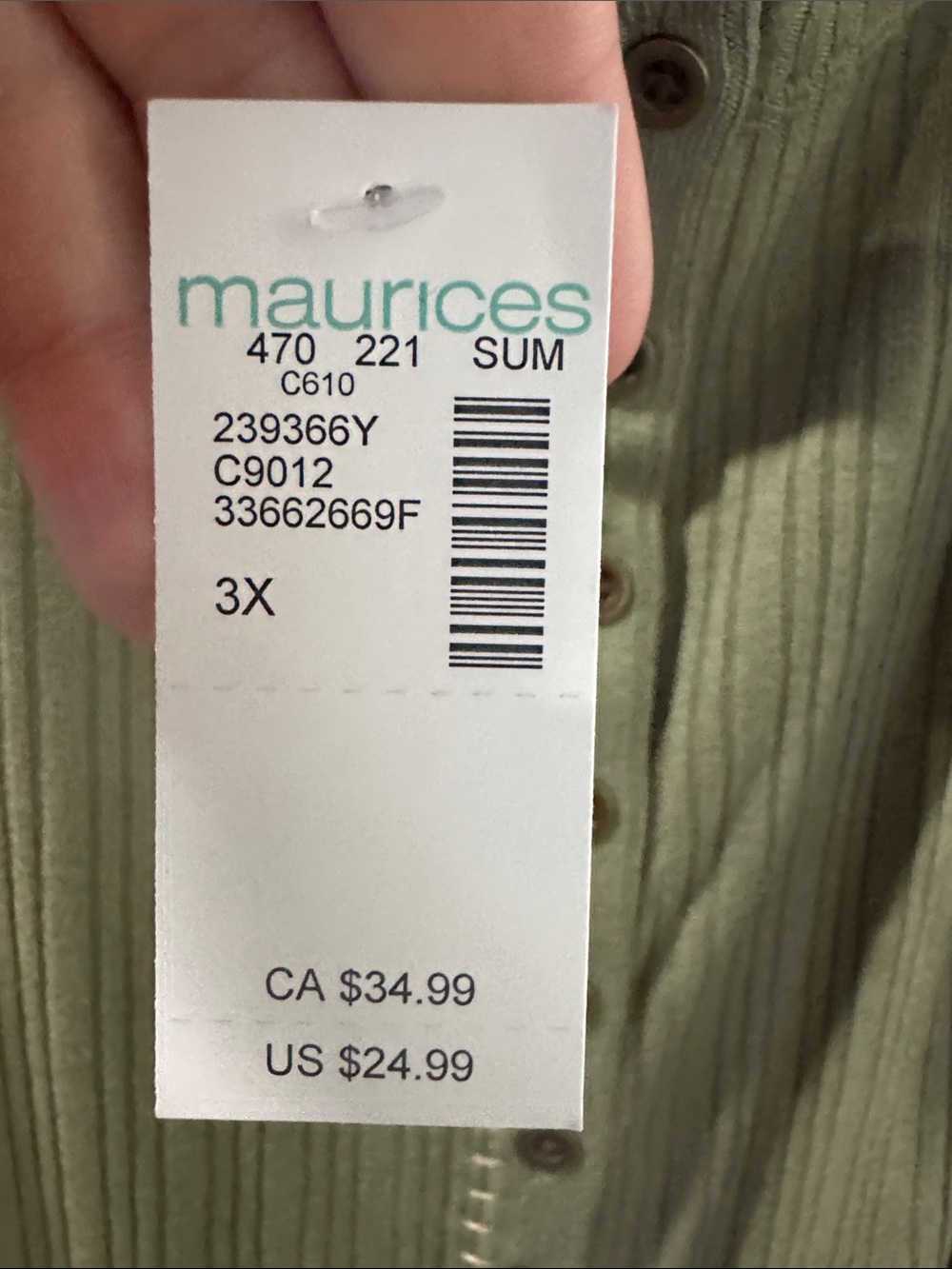 Maurices Olive Ribbed Button-Front Tank - Picture 3 of 5